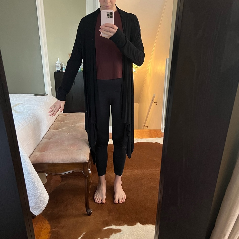 Black Open-Front Women's Long Cardigan Sweater
